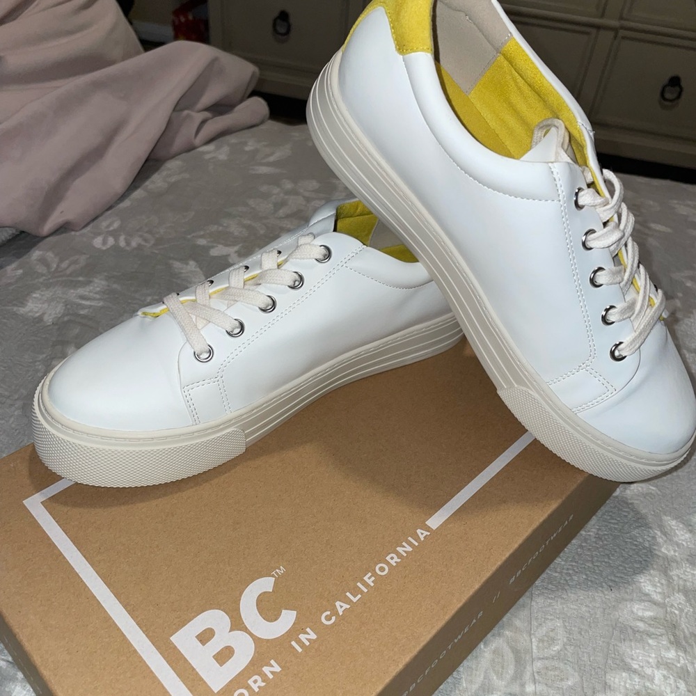 NIB BC footwear, white sneakers, size 6.